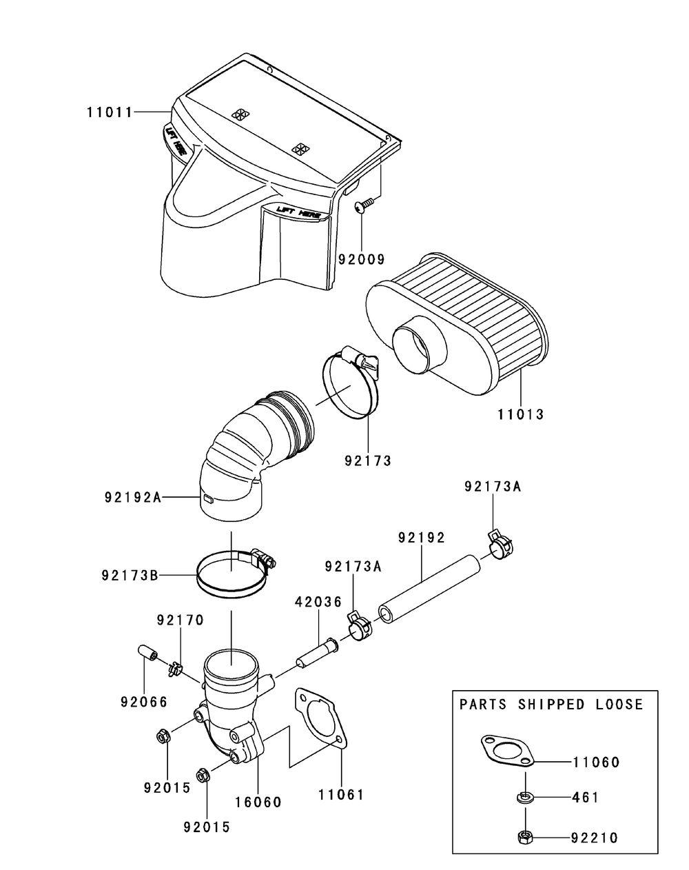 Kawasaki Fr730v-As21 Air Filter And Muffler Diagram and Parts List for Z-FORCESZ48 (17AIDGHB-17AIDGHB010)(2015) Cub Cadet Lawn Tractor